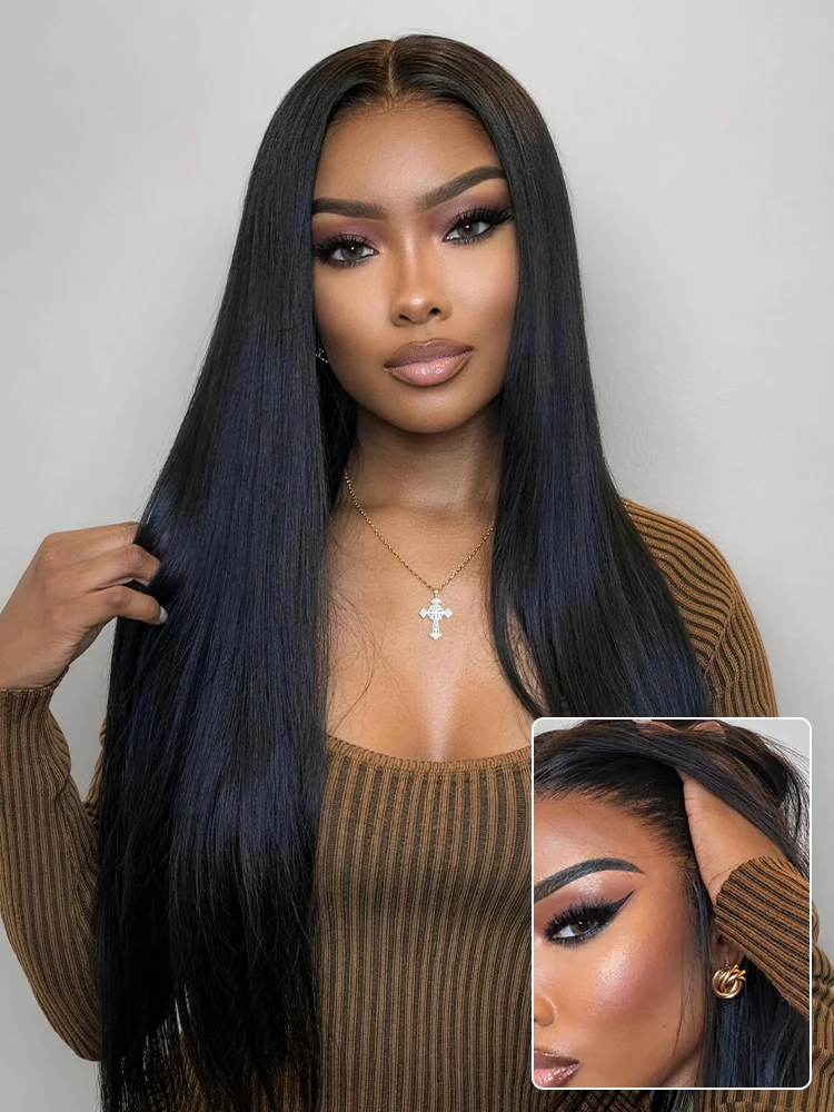 7x5 Lusheng Pre-cut Wear Go Wig Yaki Straight 7x5 Pre-Bleached Upgraded Tiny Knots Pre-Plucked HD Lace Glueless wig Beginner Friendly