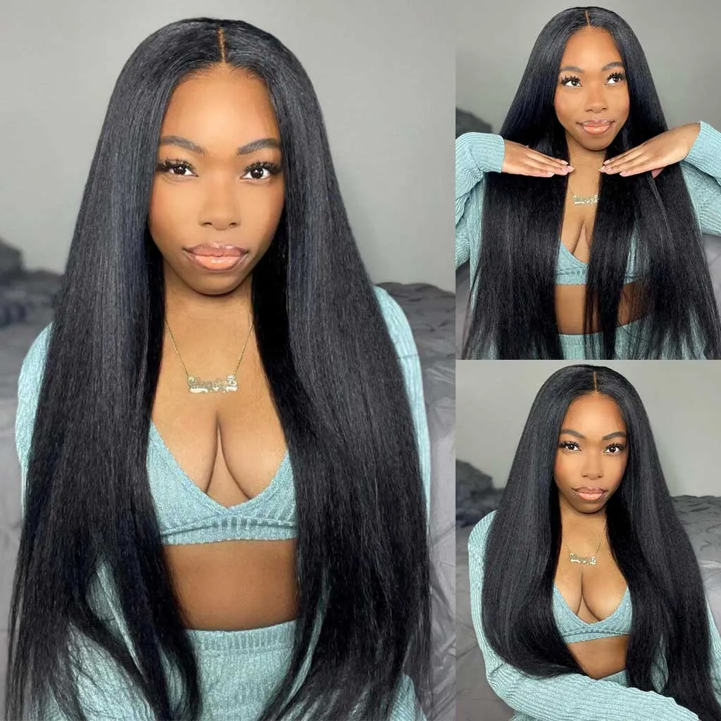7x5 Lusheng Pre-cut Wear Go Wig Yaki Straight 7x5 Pre-Bleached Upgraded Tiny Knots Pre-Plucked HD Lace Glueless wig Beginner Friendly - Image 2